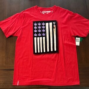 LRG Red Tee with Purple and White Graphic Large
